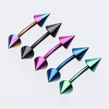 Colorline PVD Spike Curved Barbell Ring-Blue